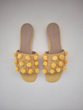 LOFT Pom-Pom Slide Open Toe Mules- Bright Goldfinch Yellow - Size 7